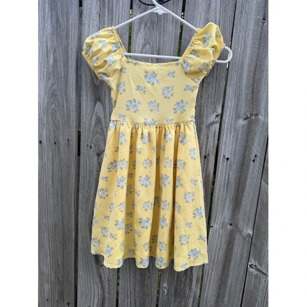Cottagecore Floral Derek Heart Sun Dress 7 Yellow Smocked Puff Sleeve A-Line